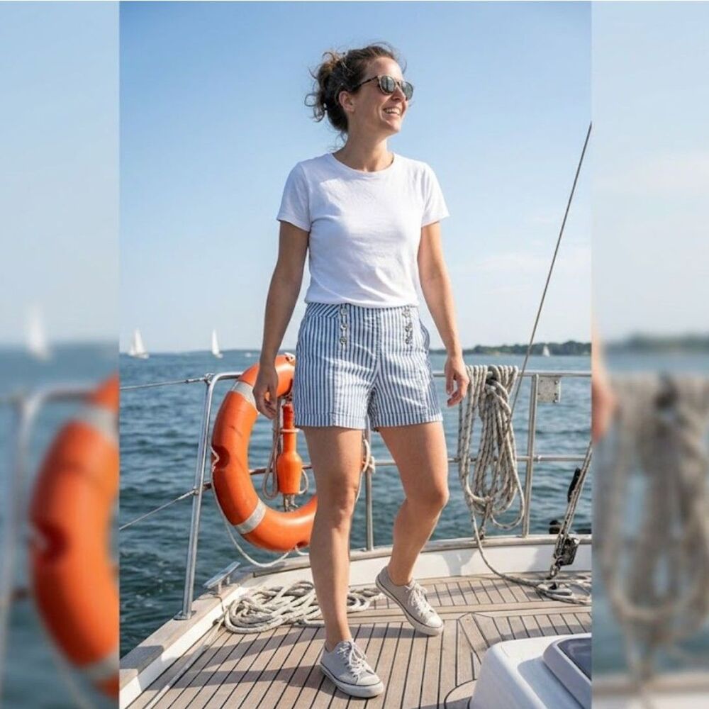 Artisan NY Blue & White Pinstripe 6 Button Nautical Sailor Shorts Size 6
